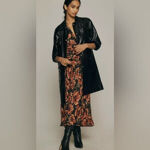 Anthropologie Maeve Crinkled Faux Leather Car Coat size L excellent condition